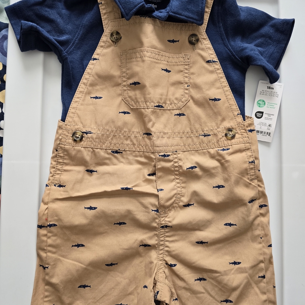 Carter's Tan Overalls with Shark Pattern